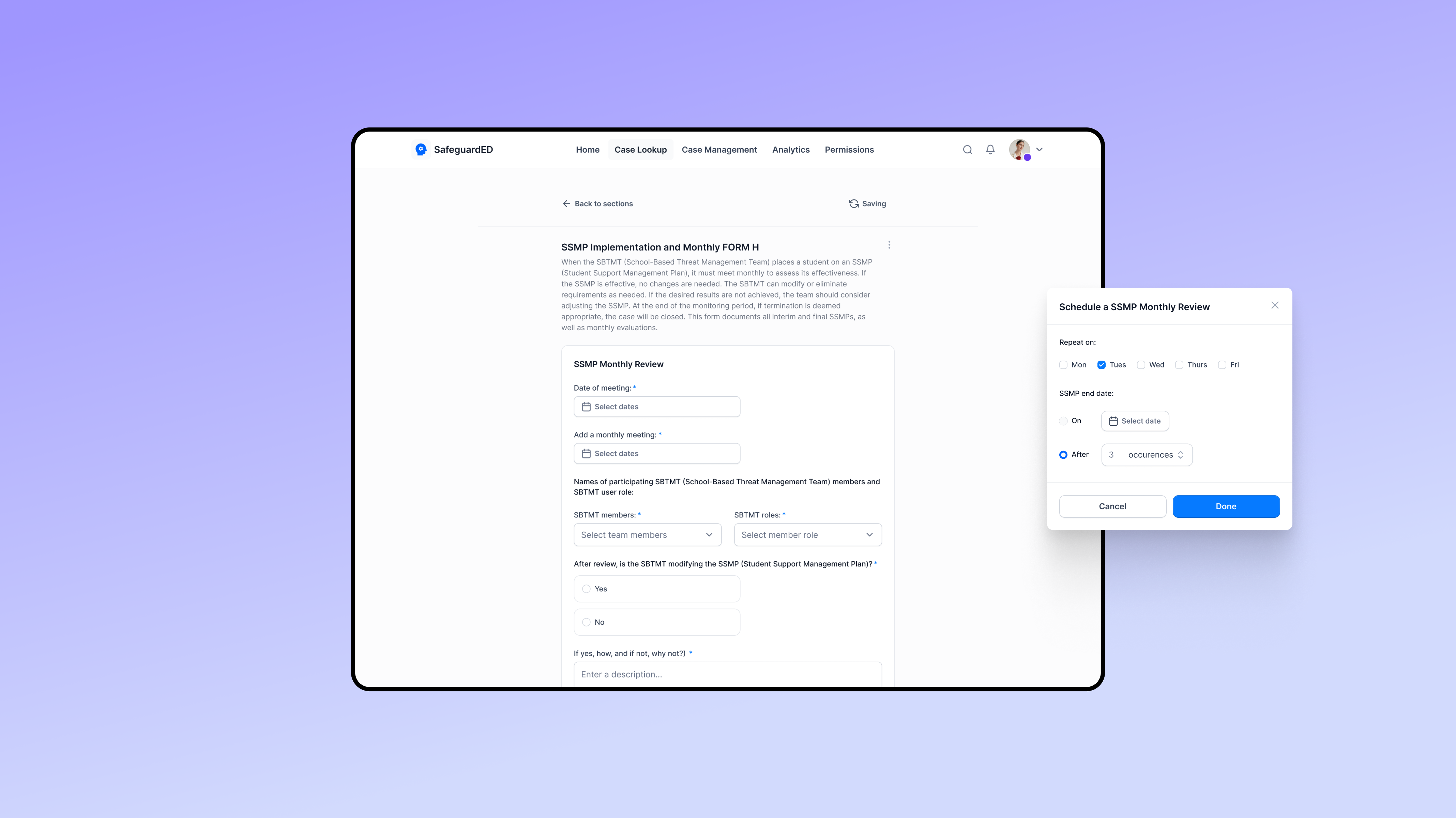 SafeguardED - scheduling